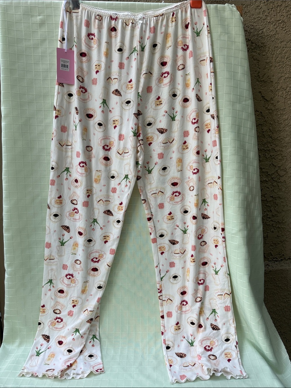 New Spoiled Cream Pajama Pants with Pink & Brown Breakfast Print